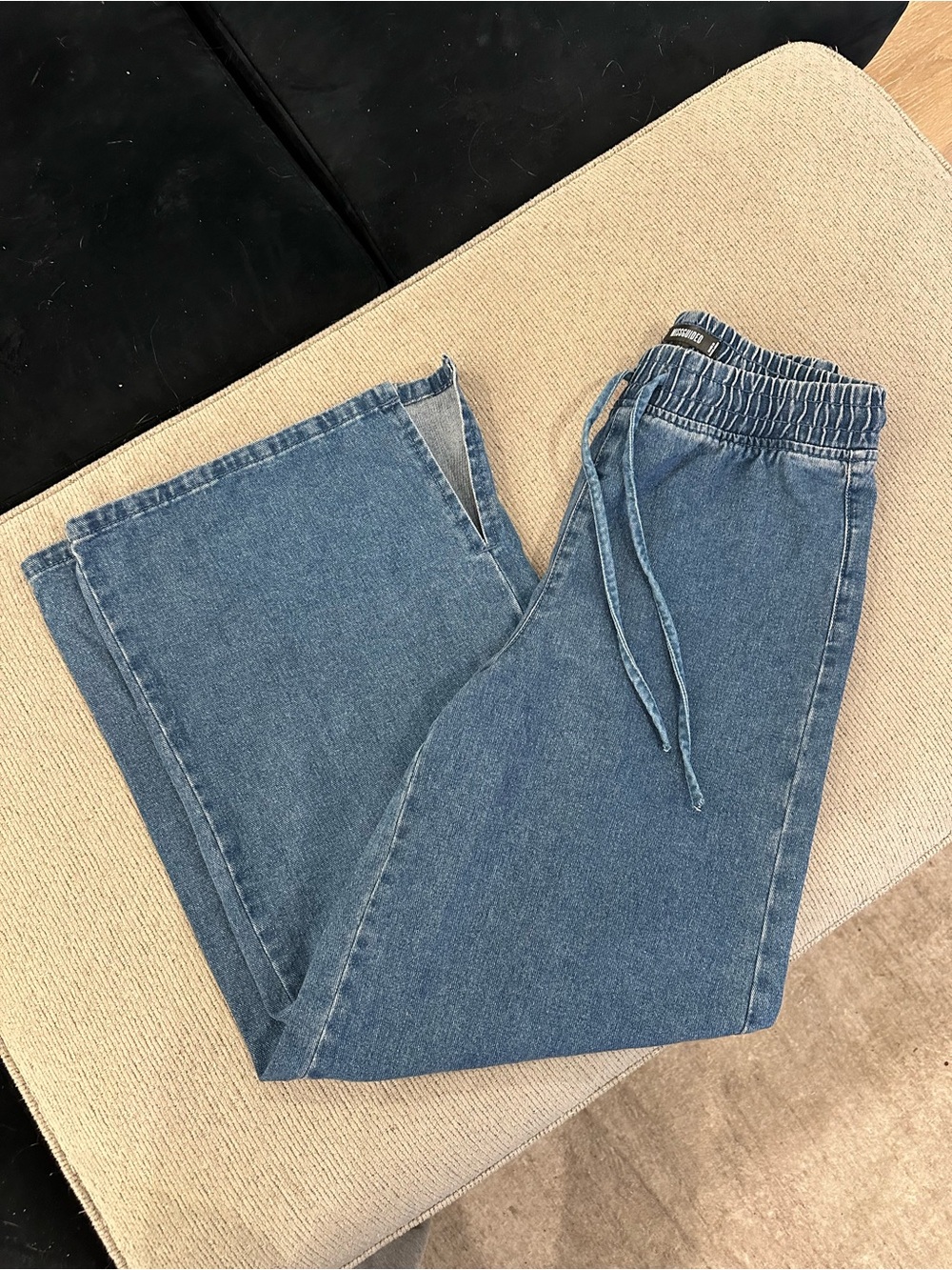Missguided Blue Elastic Waist Lightweight Denim Pants